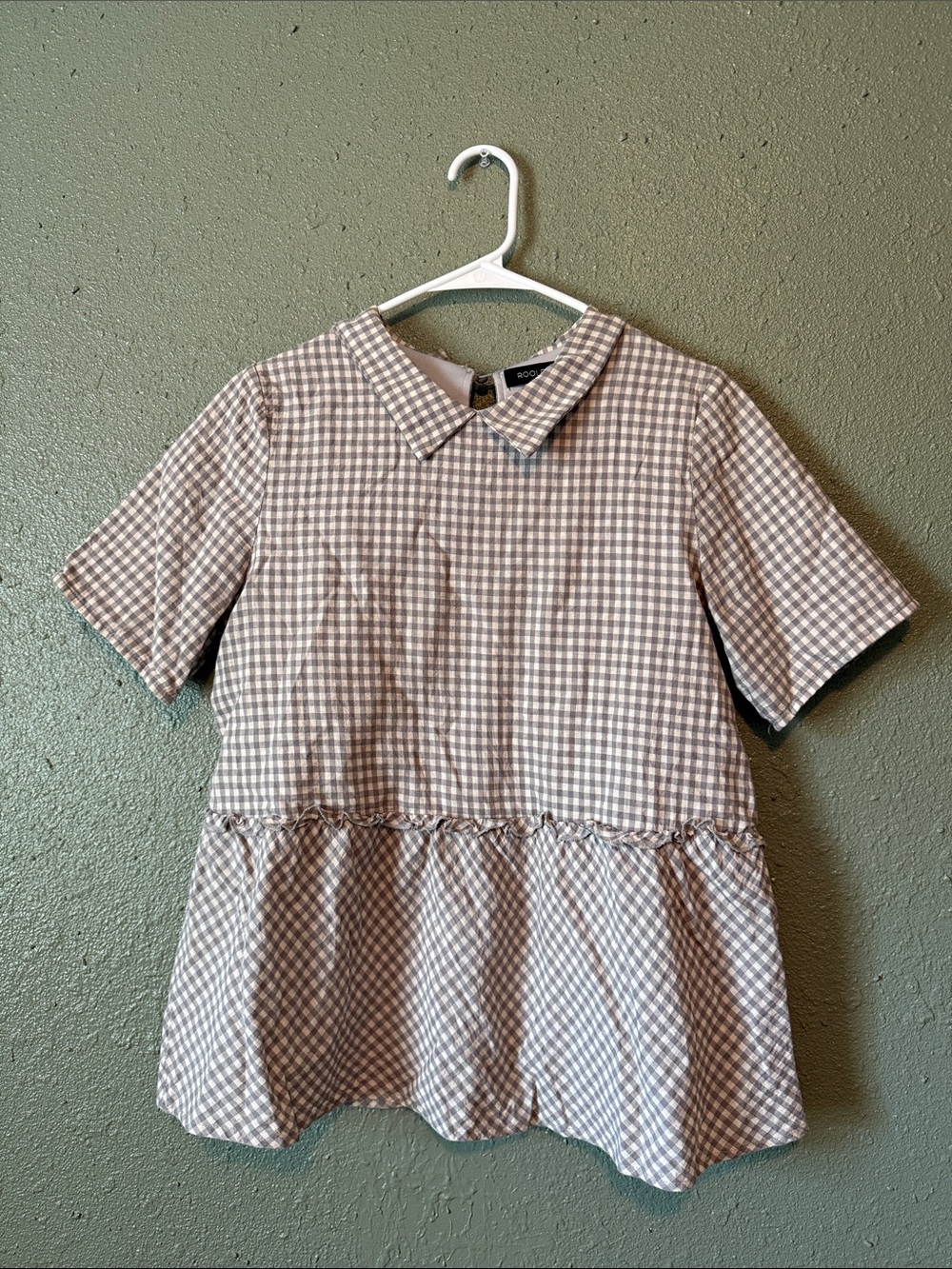 Roolee gingham peplum top with collar